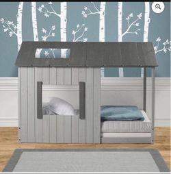P'kolino Kid's House Twin Floor Bed - Rustic Dark Grey and Grey
