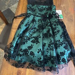 Brand New Jona Michelle Green And Black Girls’s Dress, Size 8