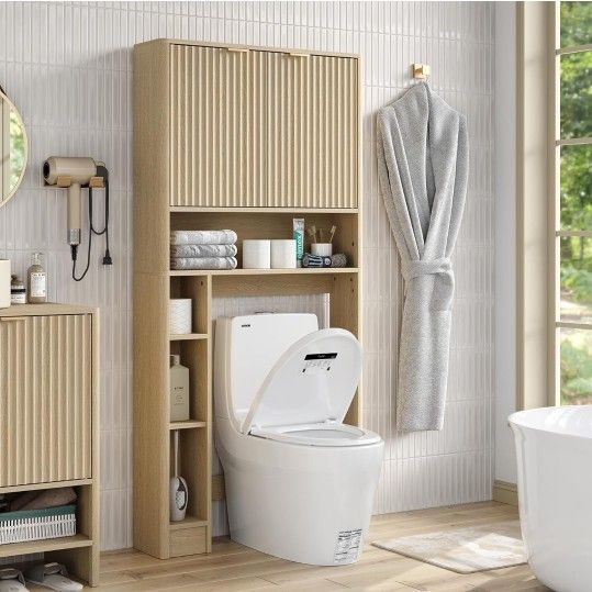 Over the Toilet Storage Cabinet Mid-Century Modern Fluted 31 in. New