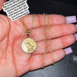 10K Gold Rope Chain & Archangel Pendant 
