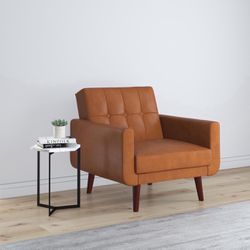Modern Chair with Arms, Camel Faux Leather