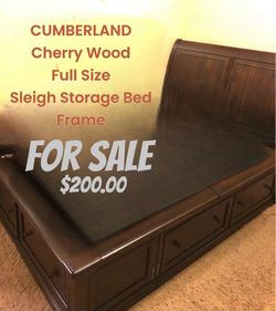 Cumberland Cherry Wood Full Sleigh Storage Bed Frame