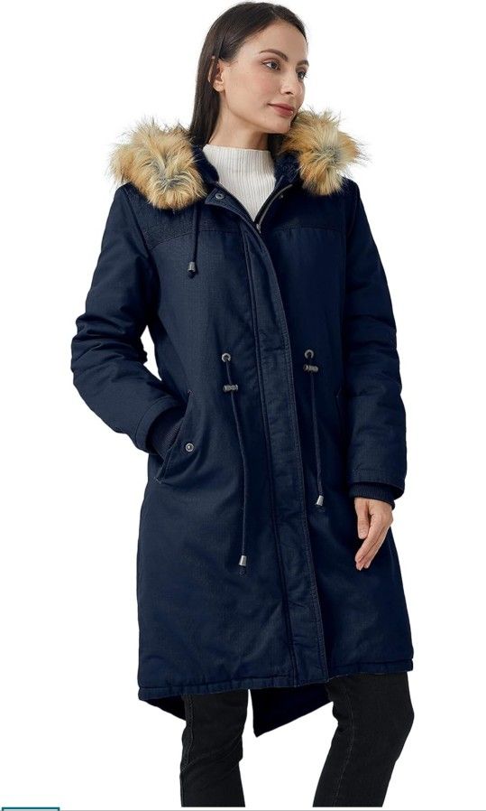 Uoiuxc Women's Hooded Winter Coat Warm Fleeced Lined Parka Long Jackets Size L New