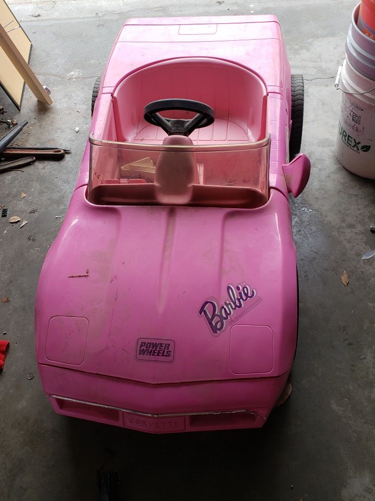 BARBIE PINK CORVETTE POWER WHEELS RIDE ON ORIGINAL FROM 1990 6 VOLT POWER