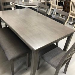 Bridson 6 Pcs Dinings Room Sets Tables 4 Chairs and Benchs 