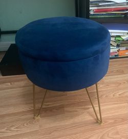 Navy Blue Velvet Ottoman with Gold Hairpin Legs