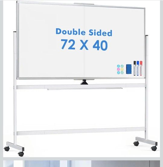 Double Sided Rolling Whiteboard, 72 x 40 Large White Board with Stands, 360° Reversible Magnetic Dry Erase Board on Wheels for School, Classroom, Offi