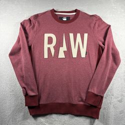 G Star Raw Men’s L Red Big Graphic Long Sleeve Crewneck Sweatshirt Grunge#3173