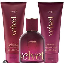 Avon 3 Piece Set Velvet Eau De Parfum Perfume Lotion Shower Gel