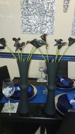 2pc black table vase set