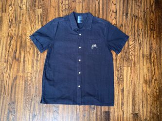 Kith Seersucker Summer Button-Up Navy Blue Shirt Large
