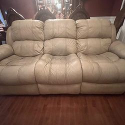 Beige Sectional Leather Sofa With Love Seat. 