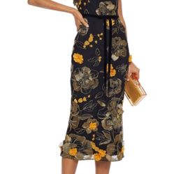 Marchesa Notte Embroidered floral appliqués midi dress 2 