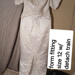 Form Fitting Size 12 Wedding Dress W/attached Train 