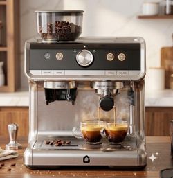 Commercial 20 Bar Espresso Machine Set with Bean Grinder & Steam Wand Silver⁠.
