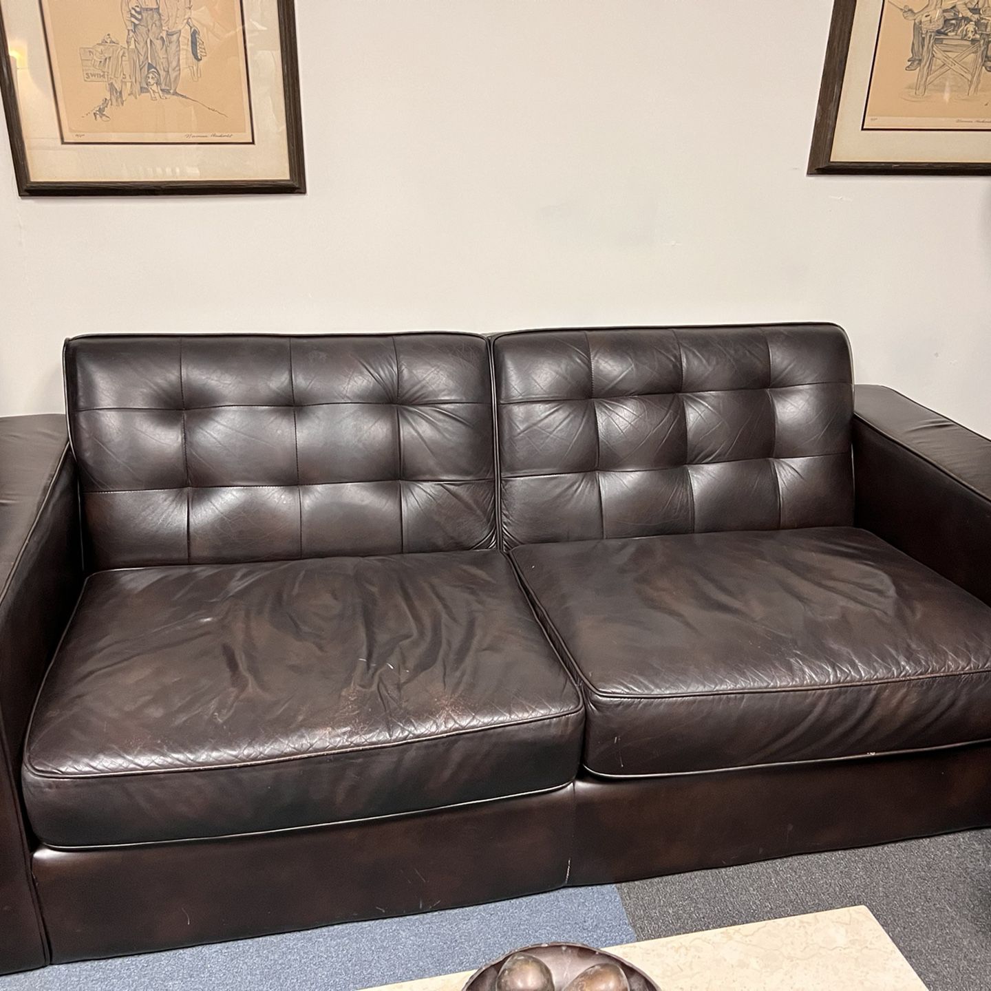 Real Tuscan Leather Couch - Excellent Condition West Elm