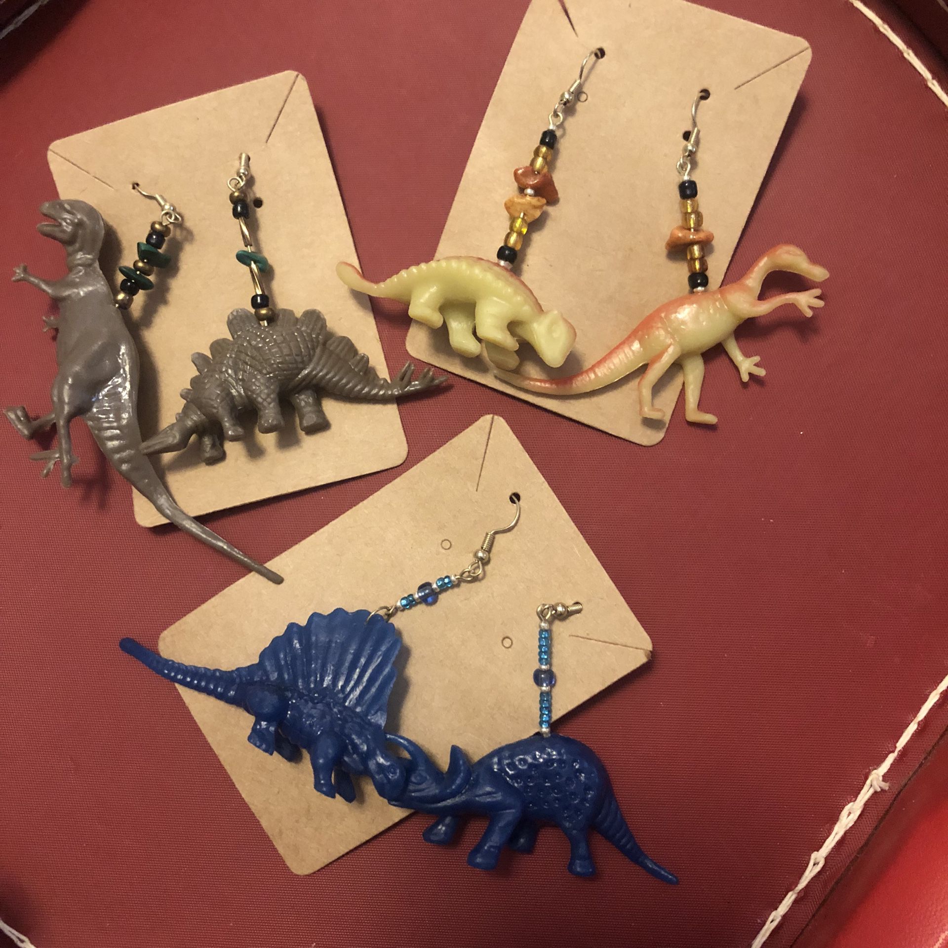 Earrings Plastic Toy Dinosaurs With Beads