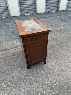 Vintage Oak Side Table With Stonetop Inlay