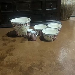 Pop Popcorn, Bowls And Salt And Pepper Pepper Shakers