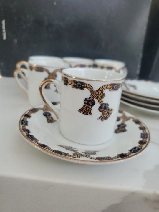 Vintage Gold Rope Knot Detailed Design Espresso Coffee Cup Set & Saucer (5)