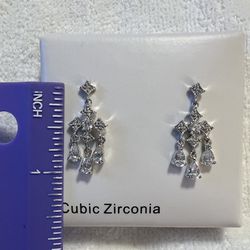 New Directions Silver CZ Chandelier Dangle Earrings