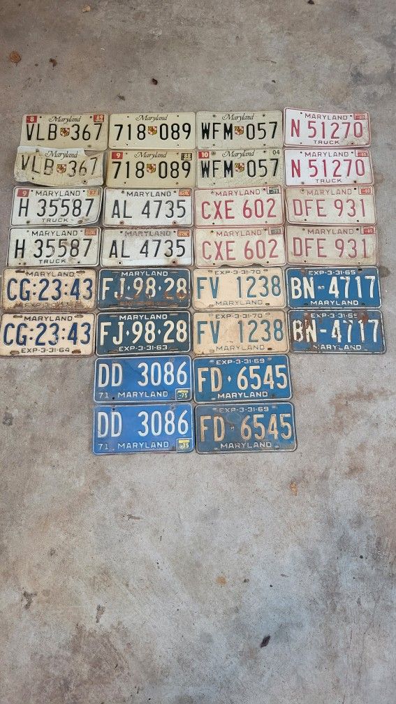14 MATCHING SETS VINTAGE MARYLAND LICENSE PLATES