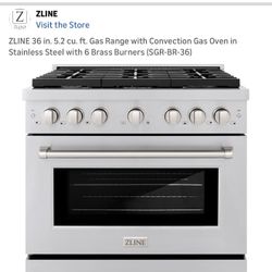 Brand New In Box Luxury Stove Oven - ZLine 36 inch 5.2cu Gas Range - 6 Brass Burners. $2000 OBO