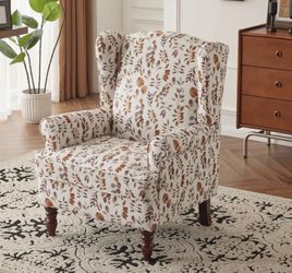 EROMMY Fabric Accent Chair, Modern Upholstered Armchair, Leisure Single Sofa Chair For Living Room Bedroom Reading Orange Leaves