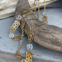 French / Victorian Style Gold Plated Filigree Chain Necklace