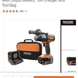 Brand New RIDGID 18V Brushless Cordless 1/2 in. Hammer Drill/Driver Kit with 4.0 Ah MAX Output Battery, 18V Charger, and Tool Bag