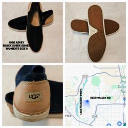 UGG ADLEY, BLACK SUEDE/LEATHER SHOES, WOMEN'S 9