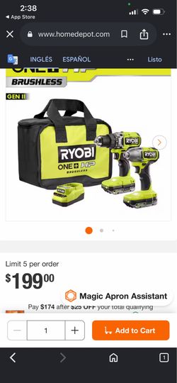 combo de herramientas inalámbricas Ryobi ONE+ HP Brushless de 18V (modelo PBLCK112K2)