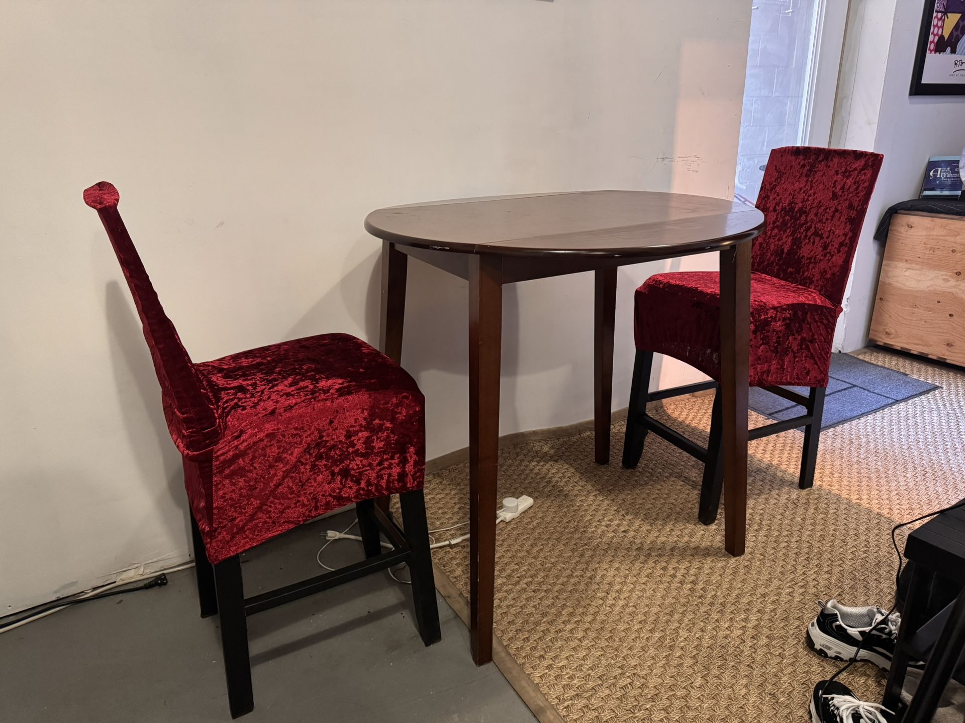 Used Wooden Table And Two Chairs