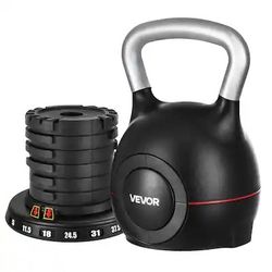 Kettlebell, Adjustable Kettlebell with 7 Weight Levels (5, 11.5, 18, 24.5, 31, 37.5, 44 lbs) - Black
