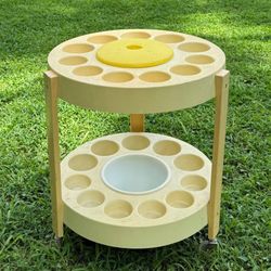 Indoor Outdoor Vintage Mid Century Atomic Starburst 2 Tier Serving Bar Drink Party Cart With Ice Buckets