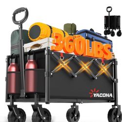 Wagons Carts Foldable, Lightweight Portable Utility Shopping Cart with Wheels, Folding Grocery Wagon Cart for Grocery, Camping, Shopping, Beach, Garde