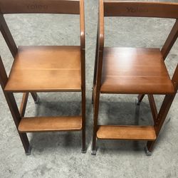 Yoleo Wooden High Chair 35 each 60 both for Toddlers to Teens, Adjustable Dining Feeding Chair with Steps Grows with Child, Max 60kg (Nut-Brown) used 