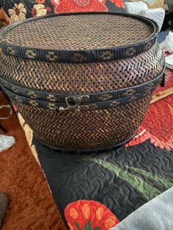 Artificial tree and woven baskets