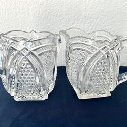 ANTIQUE Pressed Glass sugar bowl and creamer.