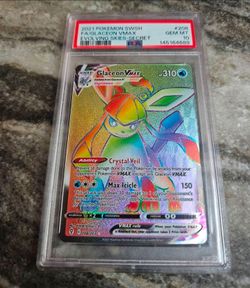 PSA 10 2021 Pokemon SWSH Evolving Skies Glaceon VMAX Rainbow Rare Card 208/203