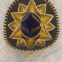 New Authentic Sombrero Youth Sz Salazar Yepez Mariachi Mexican Hat Blue Gold Trim