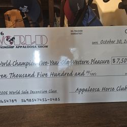 2006 World Championship Appaloosa Show Big Check $5