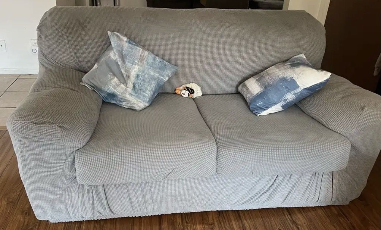 2 Asheley’s Couches  Black —With Grey Covers  