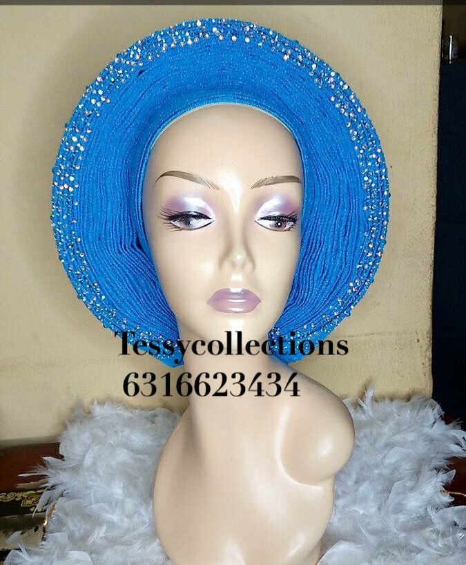 Powder blue auto gele ready made gele