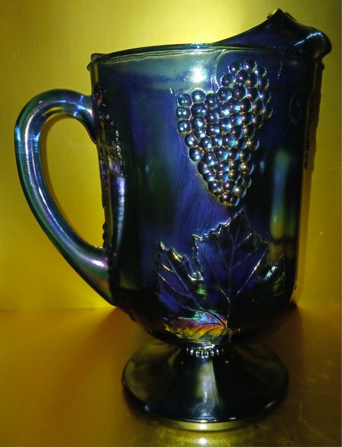 Riveria Blue Carnival Glass Pitcher 