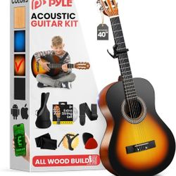Pyle Beginner Acoustic Guitar Kit, 1/2 Junior Size All Wood Build Nylon String Instrument with Capo, Gig Bag, Strap, Extra String Set, Guitars for Beg