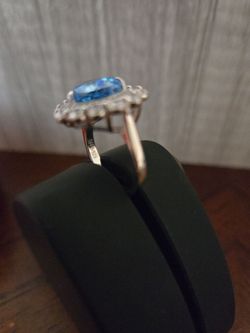 925 Sterling Silver Heart Aqua CZ Ring