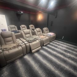 7 Ashley Power Recliner Theater Chairs - Like New! Gray Two-Tone