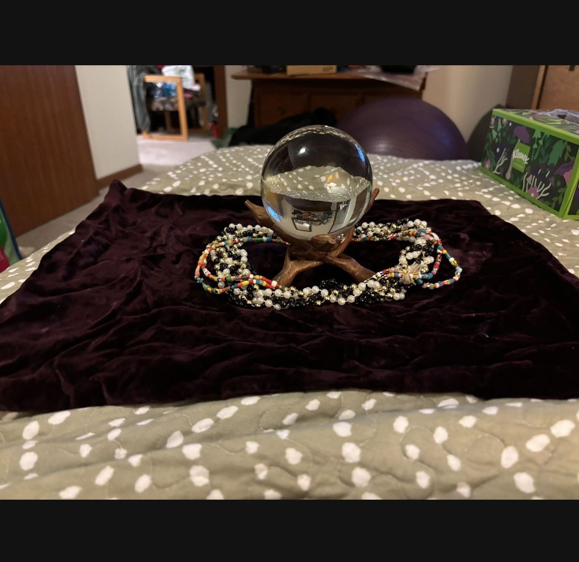 Vintage Glass Crystal Ball With Accessories 