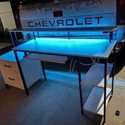 Modern Desk with LED Lighting Filing Cabinet